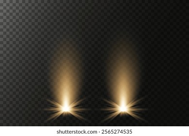 Vector spotlights with bright white light to illuminate the stage. Concert spotlight with ray illuminated spotlights for web design illustration.  Bright white lighting with spotlights