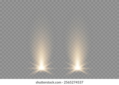 Vector spotlights with bright white light to illuminate the stage. Concert spotlight with ray illuminated spotlights for web design illustration.  Bright white lighting with spotlights