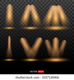 Vector Spotlights gold. Scene. Light Effects. On transparent background. EPS10