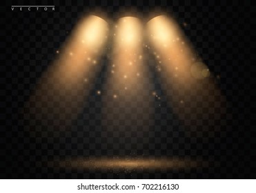 Vector Spotlights gold. Scene. Light Effects. On transparent background - Shutterstock ID 702216130