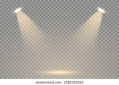 Vector spotlights with intense bright white lighting, perfect for illuminating event stages, studios, and photography sets. A professional collection of realistic stage lighting effect