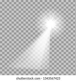 Vector spotlights. Light effect on transparent background. Scene lighting spotlights.
