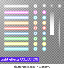 Vector Spotlights and neon Light Effects Set isolated on transparent  background