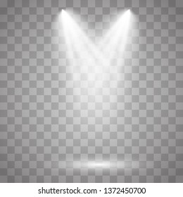 Vector Spotlights. Scene. Light Effects. Spotlight illuminated wooden scene stage. Rewarding, club, theater, disco background