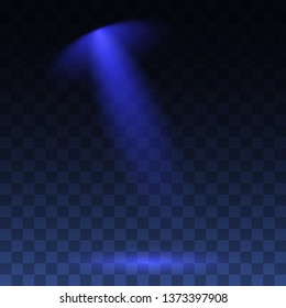 Vector Spotlights. Scene. Light Effects.  Blue glowing stage light ray isolated on transparent background. Vector bright scene spotlight effect.