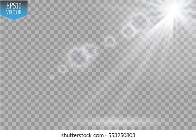 Vector Spotlights. Scene. Light Effects.Vector transparent sunlight special lens flare light effect. Sun flash with rays and spotlight

