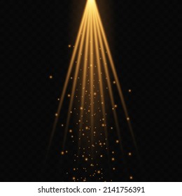 vector spotlights. scene. lighting effects. Sun rays. light. Glowing dust on a transparent background