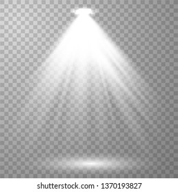 Vector Spotlights. Scene white illumination collection, transparent effects. Bright lighting with spotlights. Vector illustration EPS 10.