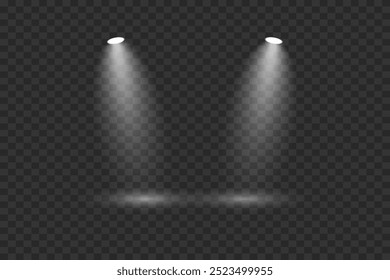 Vector spotlights and stage lights. Glow light effects. EPS 10