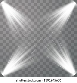 Vector Spotlights.Scene illumination collection, transparent effects.Bright lighting with spotlights.