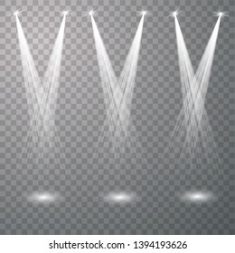 Vector Spotlights.Scene illumination collection, transparent effects.Bright lighting with spotlights.