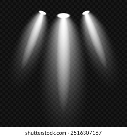 Vector Spotlights.Scene illumination collection, transparent effects.Bright lighting with spotlights.