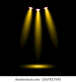 Vector spotlight,Yellow color light effect,Spark spotlight special effect design on black background 