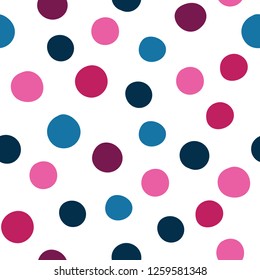 vector spots seamless pattern background of hand drawn polka dots, random spots in various sizes. Stylish abstract background. Simple hand drawn design elements.