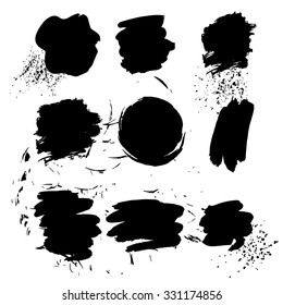 Vector spots; spray. Black and white artistic frames.