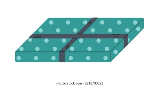 Vector spotted gift box. Green present with black ribbon. Polka dot gift for Christmas, Birthday or other celebration.