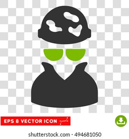Vector Spotted Spy EPS vector pictogram. Illustration style is flat iconic bicolor eco green and gray symbol on a transparent background.