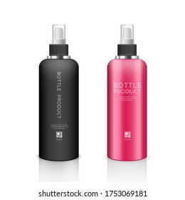 Vektor-Spray-Flasche, schwarz-rosa Produkte, Design-Kollektion einzeln auf weißem Hintergrund, Illustration