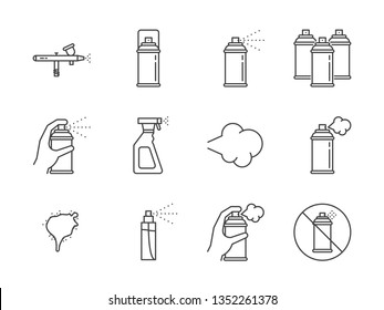 Vector spray can types icon set in line style, editable stroke