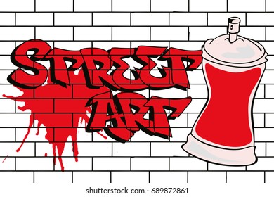 Vector spray graffiti with paints against a brick wall background. The inscription of street art.