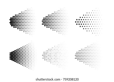 Vector spray halftone made of different symbols. Spray halftone set.