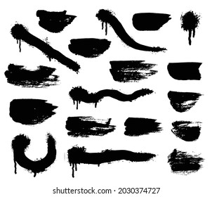 Vector spray paint shapes in black. Graffiti stencil template or paint streaks. Abstract lines and drips. Splashes for your design on white background