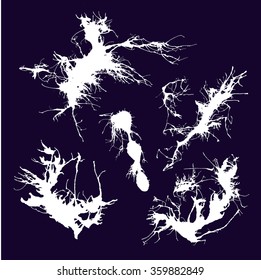 Vector spray paint. White blots on a dark blue background. Design elements and decorations.