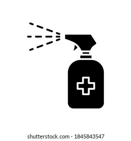 Vector Spraying sanitizer bottle icon, disinfectant spray symbol on isolated white background for UI/UX and website.