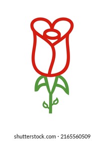 vector sprig of a red, green-stemmed rose that is empty inside