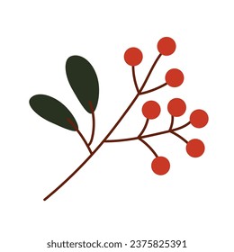 Vector sprig of red wild berries isolated on a white background. Vector illustration of a branch of cranberry, barberry, lingonberry in flat style