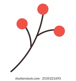 Vector sprig of red wild berries isolated on a white background. Vector illustration of a branch of cranberry, barberry, lingonberry in flat style