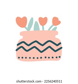 Vector spring 70s inspired pattern in rectangular shape. Flower in vase Groovy hippie funny boho pastel palette. Great for fabric, giftwrap, scrapbooking, packaging, poster, card.