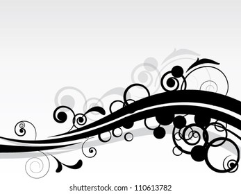Vector spring autumn abstract background with floral elements and waves