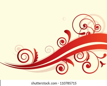 Vector spring autumn abstract background with floral elements and waves