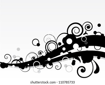 Vector spring autumn abstract background with floral elements and waves