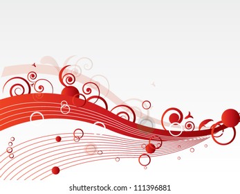 Vector spring autumn abstract background with floral elements and waves