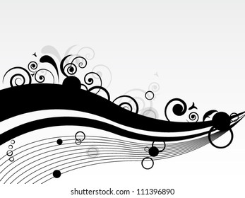 Vector spring autumn abstract background with floral elements and waves