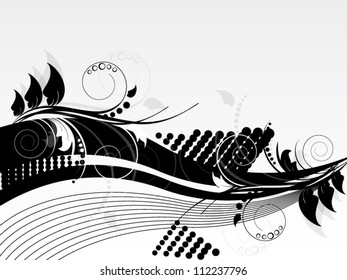 Vector spring autumn abstract background with floral elements and waves