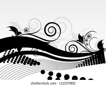 Vector spring autumn abstract background with floral elements and waves