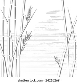 Vector spring background with bamboos and the river