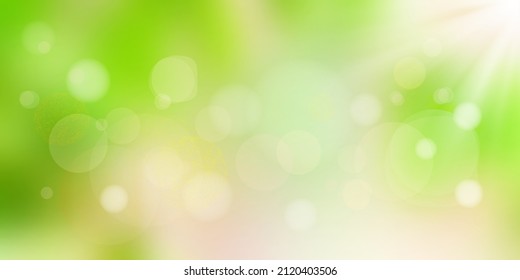 Vector spring background. Bokeh effect, sun rays.