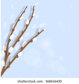 Vector spring background with branches of pussy-willow in blue. Option 1. Eps 10.