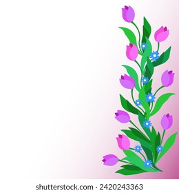 vector spring background with colored tulips. card for congratulations and invitations, spring background with tulips.