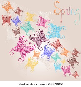 vector spring background with colorful butterflies