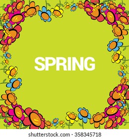 vector spring background with cute cartoon flowers