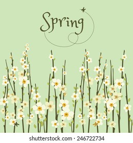 Vector spring background with flowering branches.