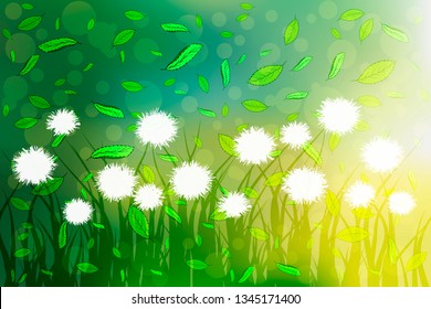 Vector spring background with leaves. Forest banner.