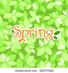 Vector spring background with seamless green leaves pattern