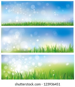 Vector of spring background, sky and grass.