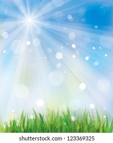 Vector of spring background,sky and grass.